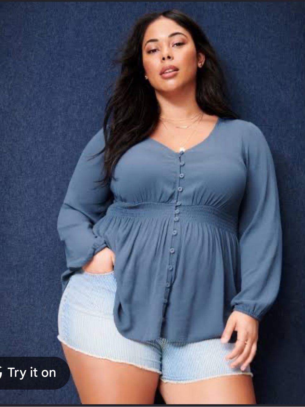 torrid Dusty Blue V‑Neck Button-Front Peplum Tunic